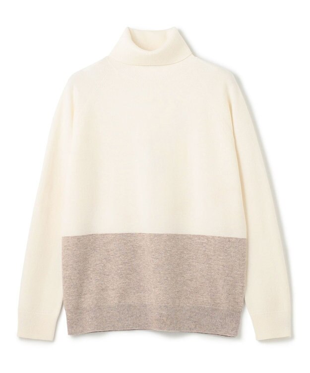 BEIGE， 【WEB限定・洗える】DEMING / バイカラーウールタートルネックニット Off × Taupe