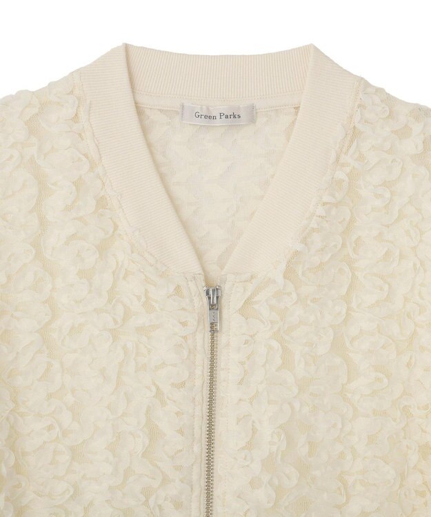 Green Parks フラワー柄チュールブルゾン Ecru