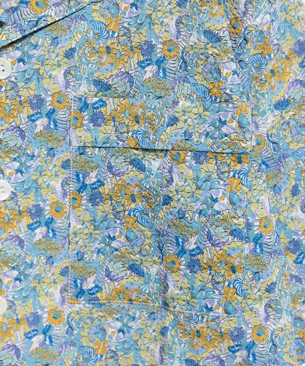LENO LIBERTY PRINT OPEN COLLAR SHIRTS / リバティプリント半袖シャツ BLUE