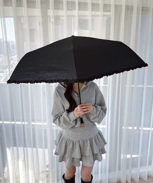 WEGO 【日傘/雨晴兼用/UVカット/日焼け対策/紫外線対策/熱中症対策】PROTECT　U　フリル ブラック