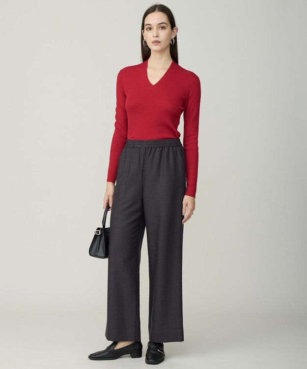 ICB 【洗える】ウールワッシャーツイル ワイドストレートパンツ チャコール系