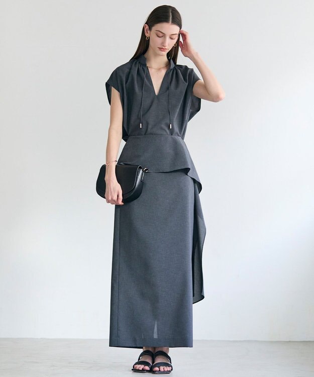 BEIGE， 【イージーケア・セットアップ対応】BATEAU / サイドディテール Iラインスカート Charcoal
