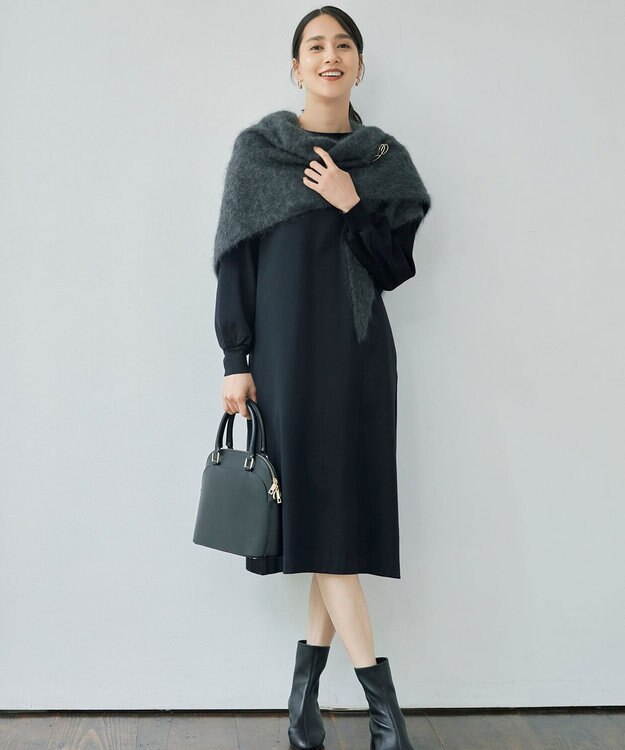 自由区 ファーカシミヤ ストール チャコール