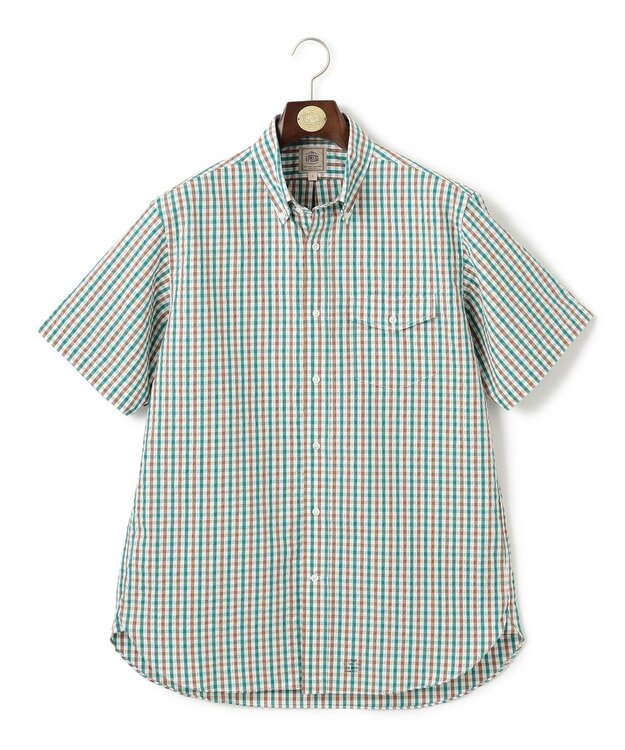 J.PRESS MEN 風が通るシアサッカーの清涼感【吸水速乾 / 高通気性】【クールマックス】サッカーギンガムチェック シャツ / B.D. グリーン系3