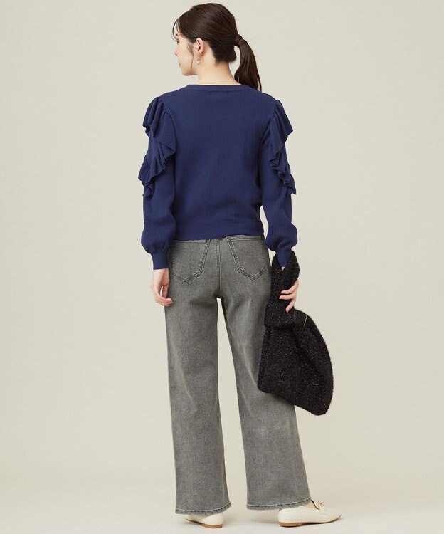 ANY SIS 【洗える】フリルスリーブ ニット ダークブルー