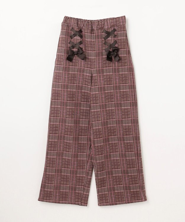 ANY KIDS レースアップ 裏シャギーワイドパンツ ブラウン×チェック