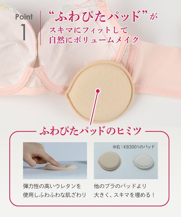 Wing ブラジャー バストとカップのすきまにフィット 自然にボリュームメイク 【スキマフィットブラ】 ブラ KB2365 ウイング／ワコール ピンク