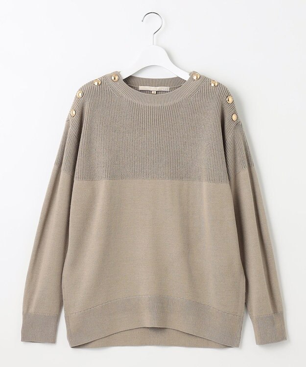 自由区 【洗える】ウールミックス フレンチマリン風ニット カーキ系