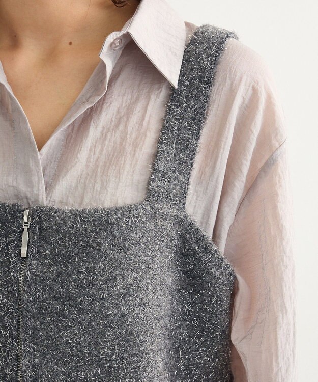 Green Parks ＳＥＴ２点ラメシャギービスチェ＋シャツ Charcoal Gray