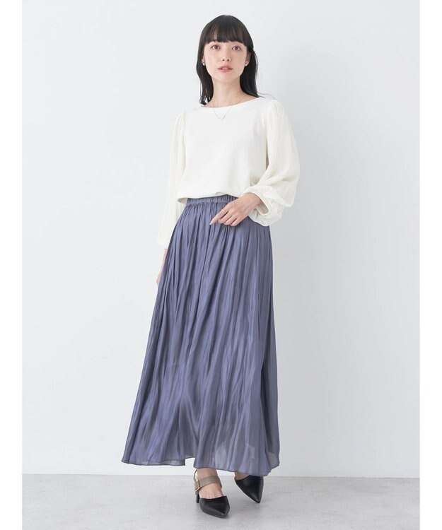 earth music&ecology シャイニーギャザースカート Charcoal Gray