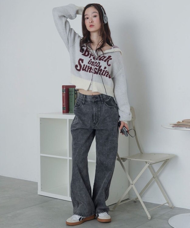 WEGO フラッフィーグラフィックジャガードニットZIPパーカー ホワイトアイボリー