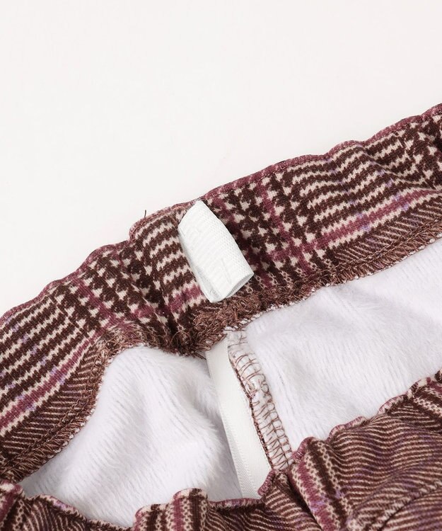 ANY KIDS レースアップ 裏シャギーワイドパンツ ブラウン×チェック