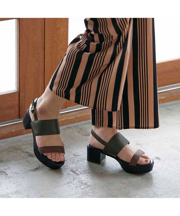 MODE ET JACOMO <MODE ET JACOMO>厚底ダブルベルトサンダル カーキコンビ
