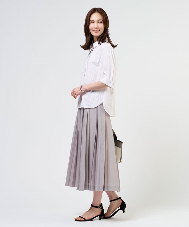 J.PRESS LADIES S 【シーンレスに活躍】セルロースカラミストライプ シャツ ブラウス ホワイト×ピンク系