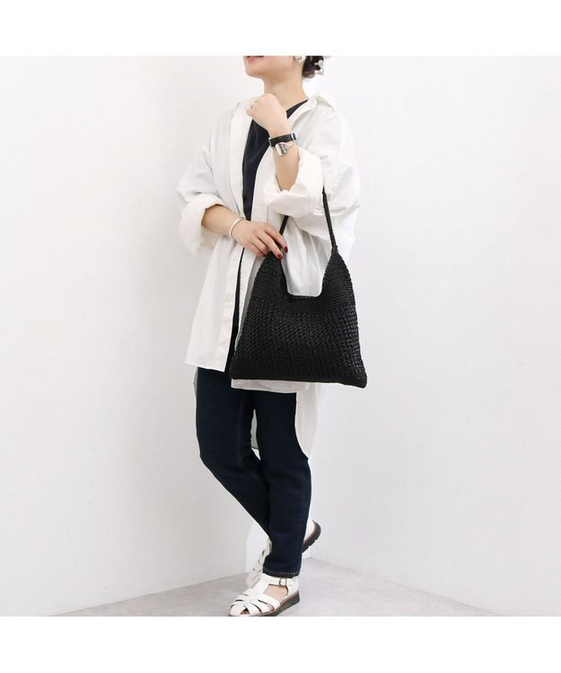 UNBILLION カシュカシュ cachecache / メタリックコード柄編みワンハンドルトート ブラック
