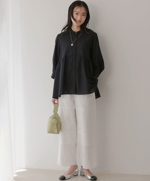 組曲 ニューリヨセルシャーティングペプラム ブラウス ネイビー系