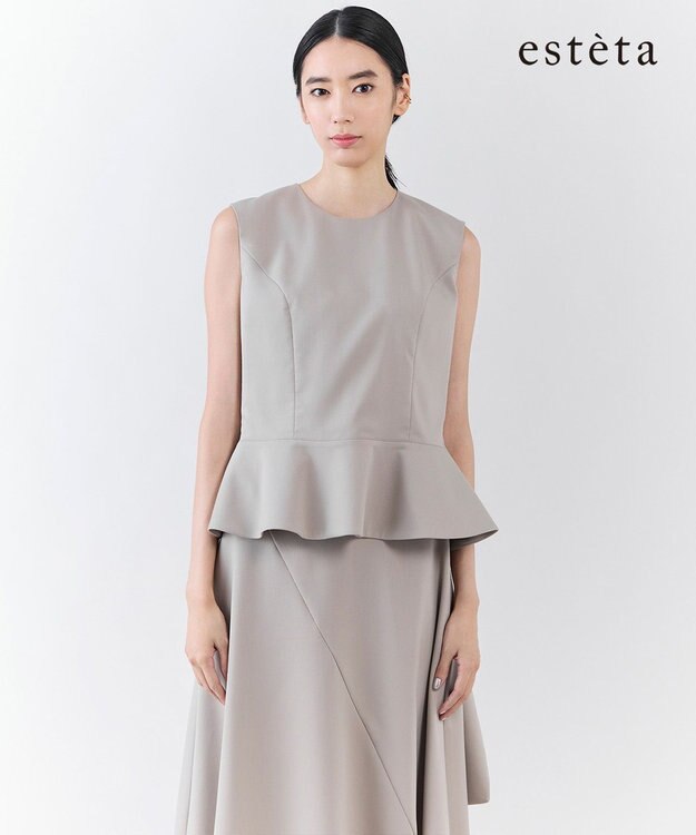 23区 S 【エステータ】ライトダブルクロス バックリボン ペプラムトップス ベージュ系