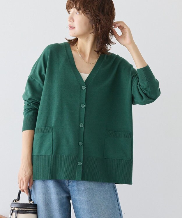 AMERICAN HOLIC 【WEB限定】バイパチVネックルーズカーディガン Green