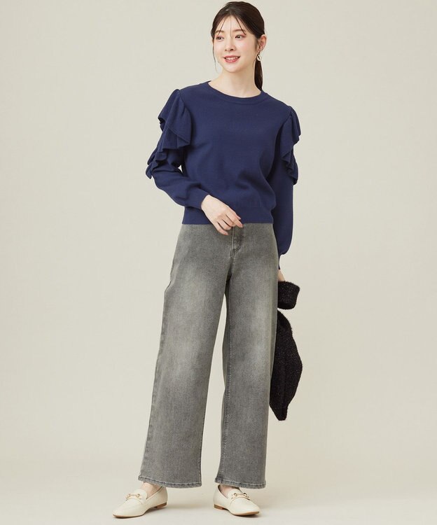 ANY SIS 【洗える】フリルスリーブ ニット ダークブルー