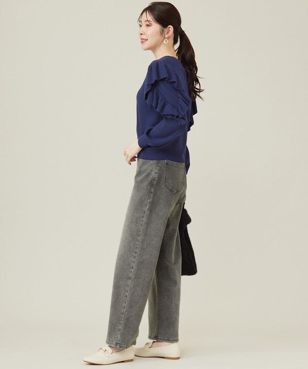 ANY SIS 【洗える】フリルスリーブ ニット ダークブルー