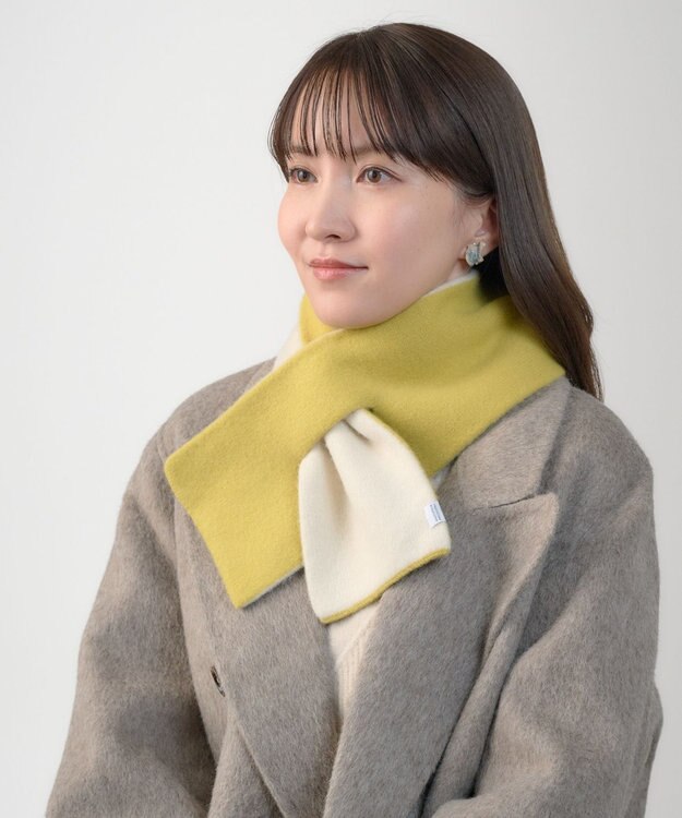 MOONBAT MACKINTOSH PHILOSOPHY(マッキントッシュ フィロソフィー）【ギフトBOX付】ウール100％ リバーシブル ニット マフラー ユニセックス 日本製 レモンイエロー