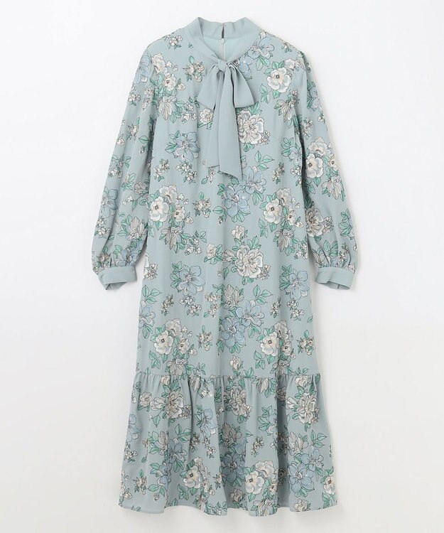GRACE CONTINENTAL フラワー刺繍ボウタイワンピース ブルー