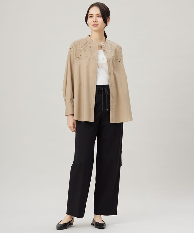 自由区 S 【洗える】エンブロイダリーブロードシャツ ブラウス シナモン