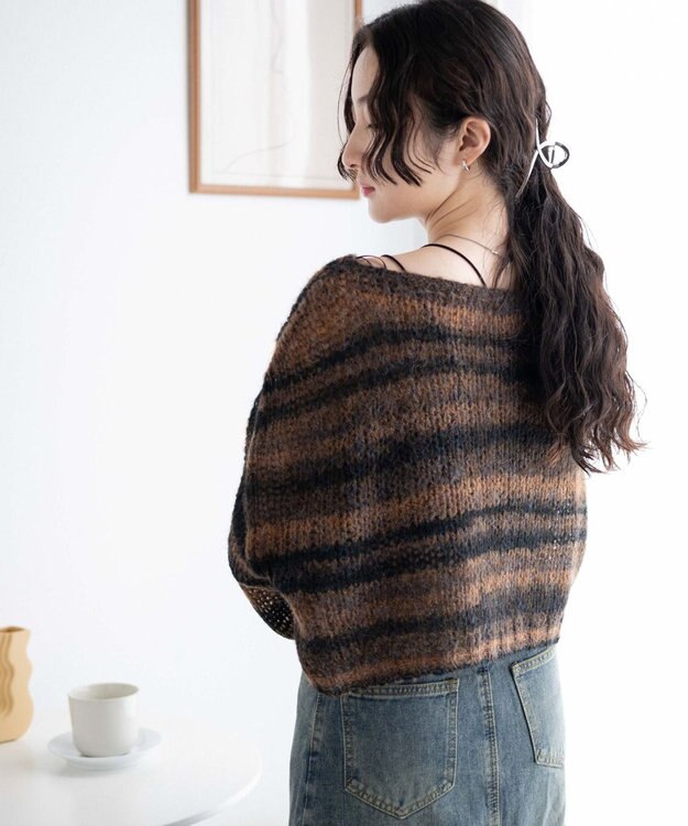 WEGO 段染めボーダーモヘアライクニット ブラウン