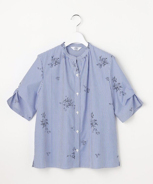 J.PRESS LADIES 【一枚で着映え】ストライプ×フラワープリント ブラウス ネイビーストライプ系