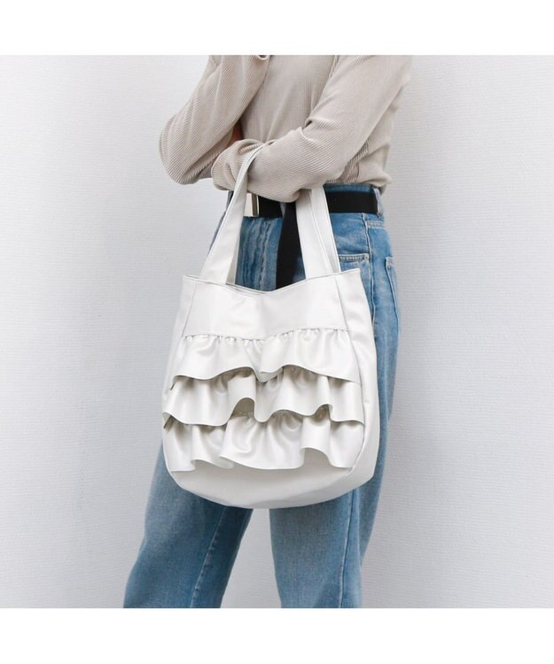 UNBILLION カシュカシュ cachecache / フリルトートバッグ ライトグレー