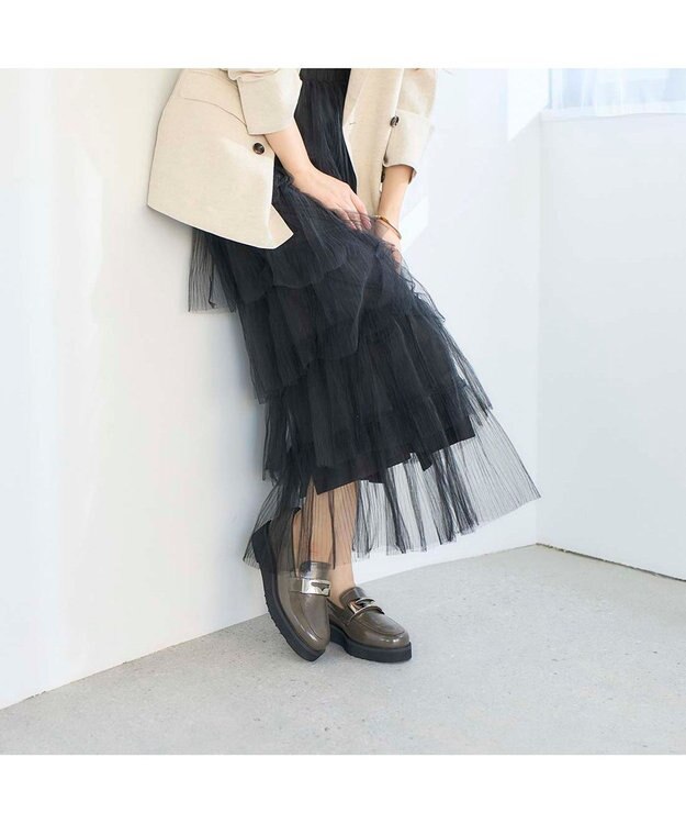 MODE ET JACOMO <carino>【レイン対応】厚底メタルモチーフローファー ダークグレー