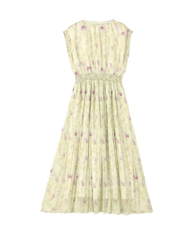 YECCA VECCA シアー花柄プリーツワンピース Light Green