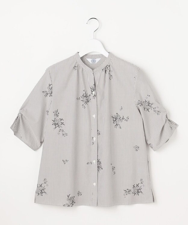 J.PRESS LADIES 【一枚で着映え】ストライプ×フラワープリント ブラウス モカストライプ系