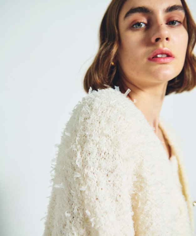 GRACE CONTINENTAL ツイーディーリボンヤーンカーディガン キナリ