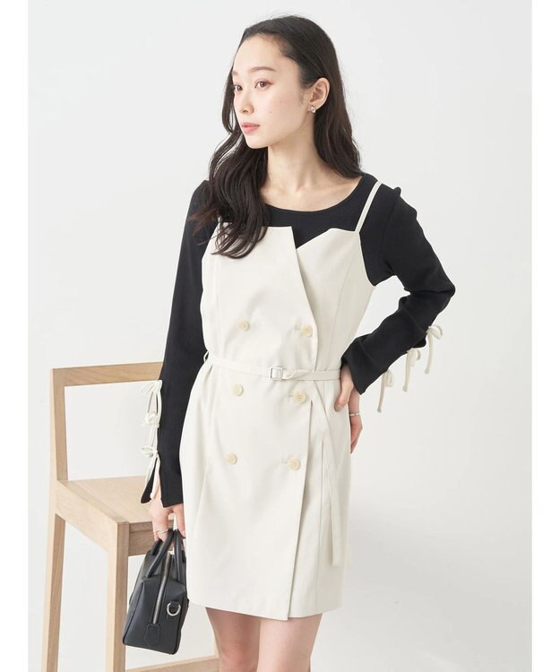 earth music&ecology トレンチ風キャミミニワンピース Ivory