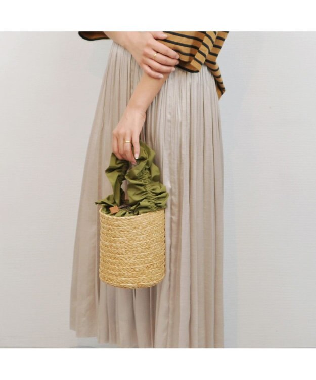 UNBILLION cachecache フリルハンドルラフィアバケツバッグ グリーン
