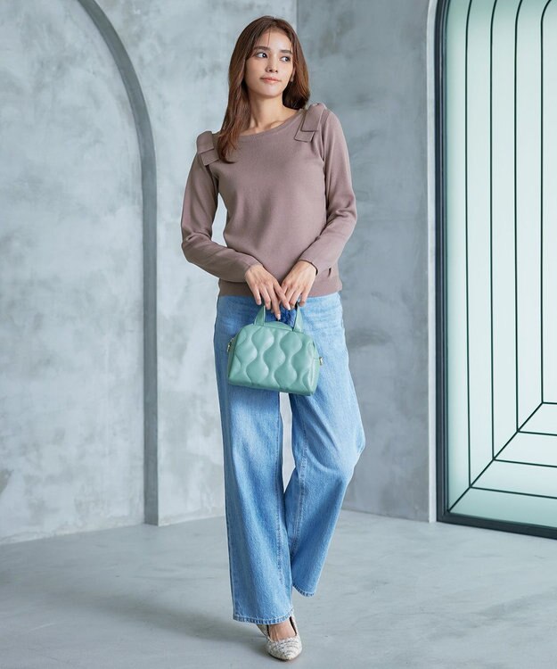 Tiaclasse 【洗える】ショルダーリボンニットトップス モカ