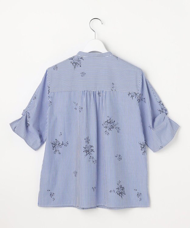 J.PRESS LADIES 【一枚で着映え】ストライプ×フラワープリント ブラウス ネイビーストライプ系