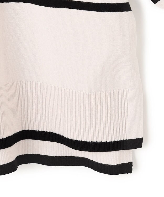 UNFILO L マイビューティニット ワイドクルーネック グレージュボーダー