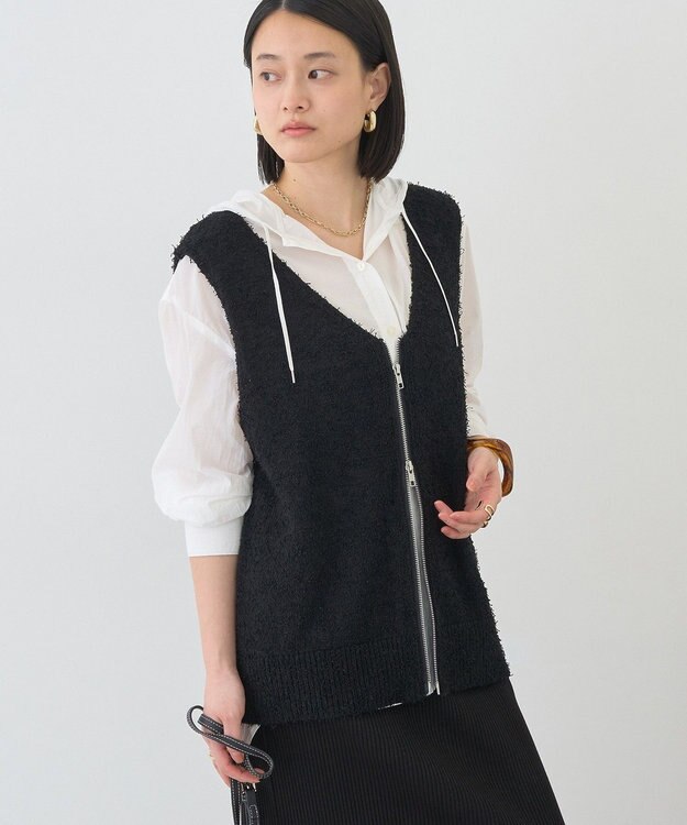 AMERICAN HOLIC ダブルZIPシャギーニットベスト Black