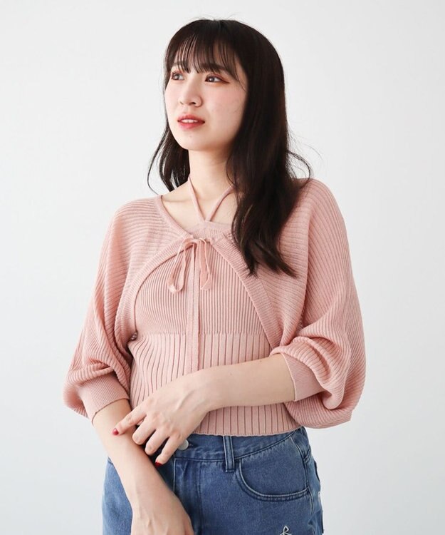 Green Parks ・swing by SET2点ニットボレロ&ニットキャミ Pink