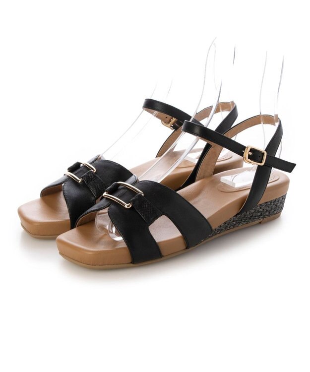 ing <ing>ローヒールウエッジサンダル ブラック