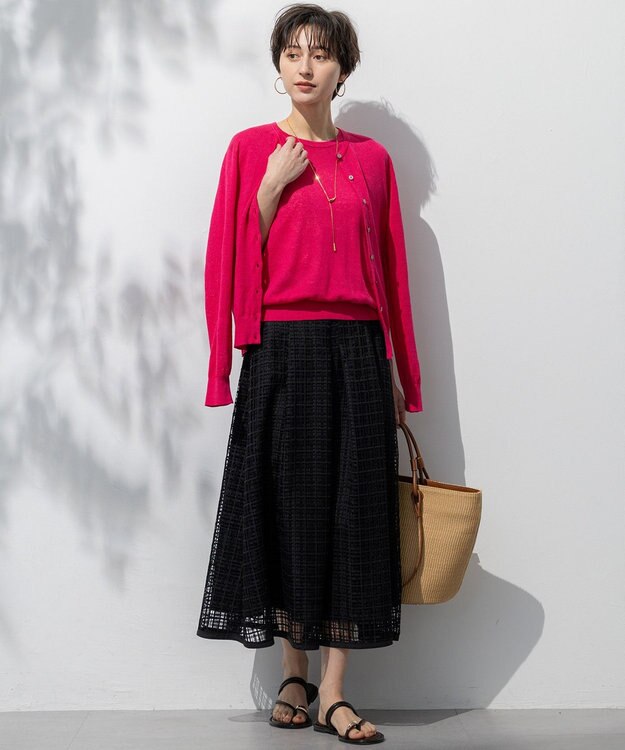 23区 【洗える】ピュアリネンハイゲージ ノースリーブ ニット マゼンタピンク系