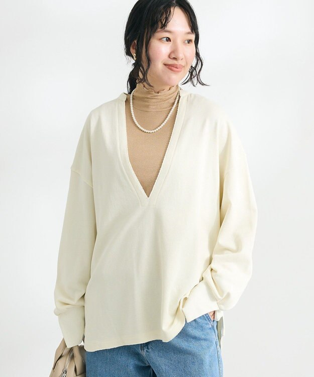 CRAFT STANDARD BOUTIQUE TC裏毛Ｖネックプルオーバー Ivory