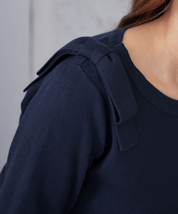 Tiaclasse 【洗える】ショルダーリボンニットトップス ネイビー