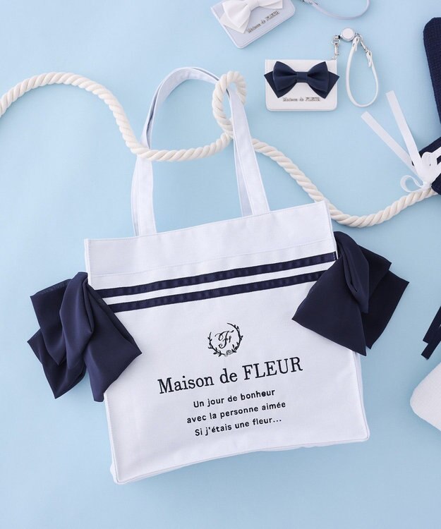 Maison de FLEUR マリンラインリボンスクエアトートバッグ Light Blue
