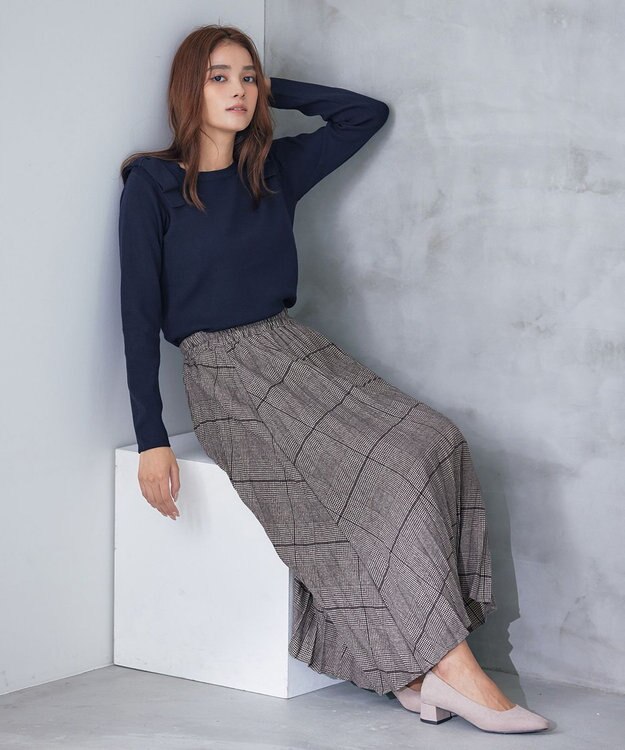 Tiaclasse 【洗える】ショルダーリボンニットトップス ネイビー