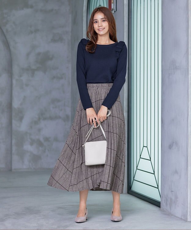 Tiaclasse 【洗える】ショルダーリボンニットトップス ネイビー