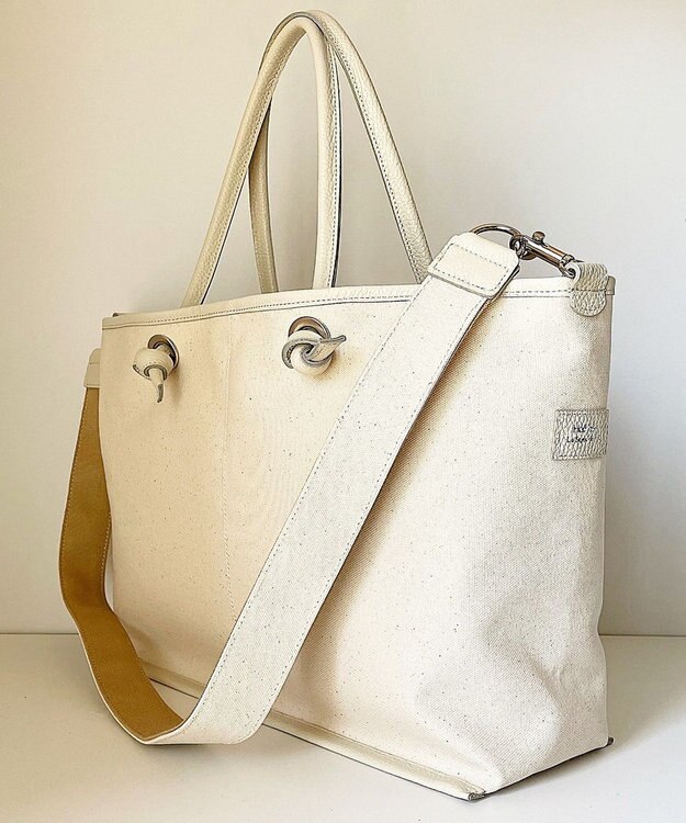 Hekhèr Le Style de Vie 【日本製 / A4サイズ対応/2WAY】コットンキャンバス×シュリンクレザー ノットトートバッグ large ホワイト