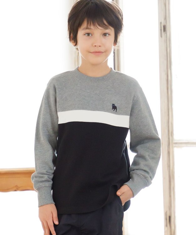J.PRESS KIDS 【140-170cm】ブル刺繍 ブロッキングトレーナー ライトグレー系2
